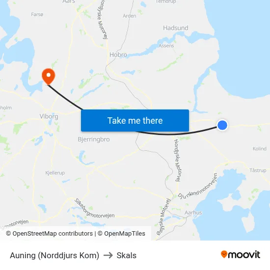Auning (Norddjurs Kom) to Skals map