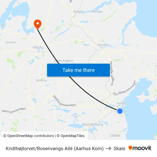 Kridthøjtorvet/Rosenvangs Allé (Aarhus Kom) to Skals map