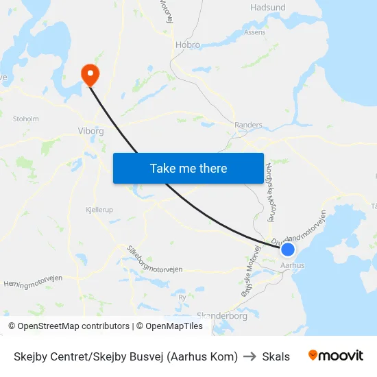 Skejby Centret/Skejby Busvej (Aarhus Kom) to Skals map