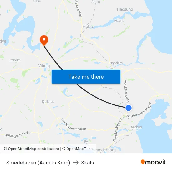 Smedebroen (Aarhus Kom) to Skals map