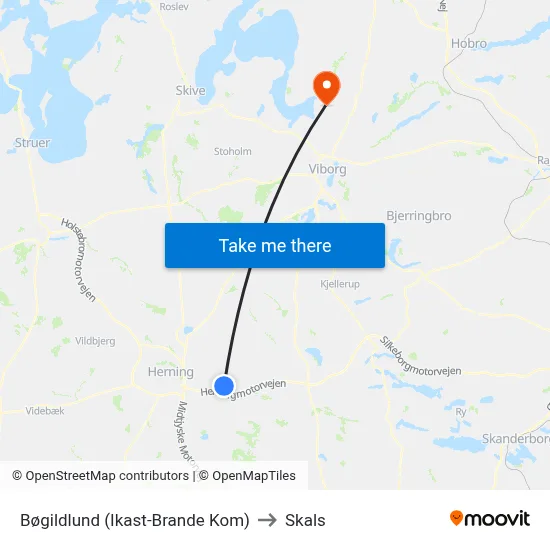 Bøgildlund (Ikast-Brande Kom) to Skals map