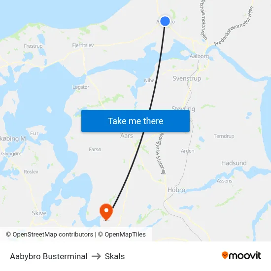 Aabybro Busterminal to Skals map