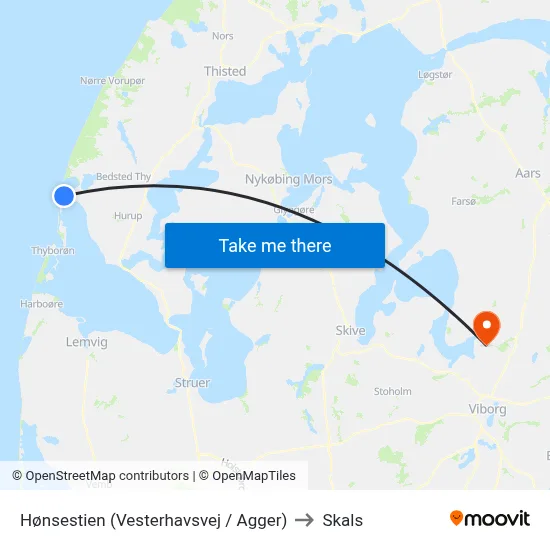 Hønsestien (Vesterhavsvej / Agger) to Skals map