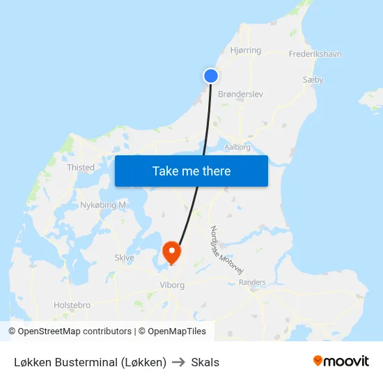 Løkken Busterminal (Løkken) to Skals map