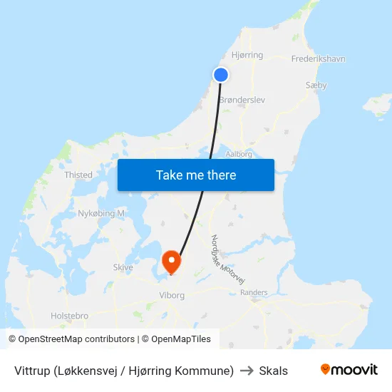 Vittrup (Løkkensvej / Hjørring Kommune) to Skals map