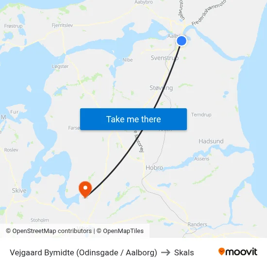 Vejgaard Bymidte (Odinsgade / Aalborg) to Skals map