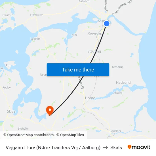 Vejgaard Torv (Nørre Tranders Vej / Aalborg) to Skals map