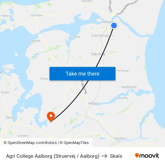 Agri College Aalborg (Struervej / Aalborg) to Skals map