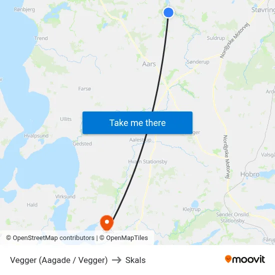 Vegger (Aagade / Vegger) to Skals map