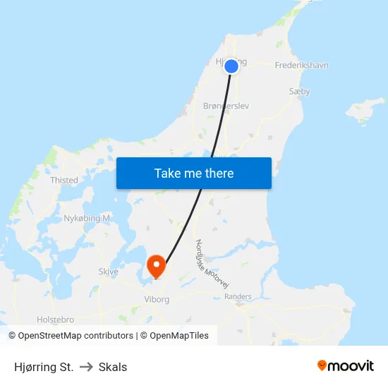 Hjørring St. to Skals map
