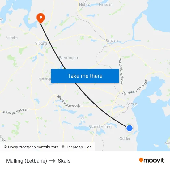 Malling (Letbane) to Skals map