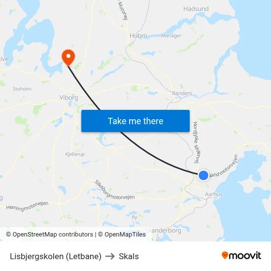 Lisbjergskolen (Letbane) to Skals map