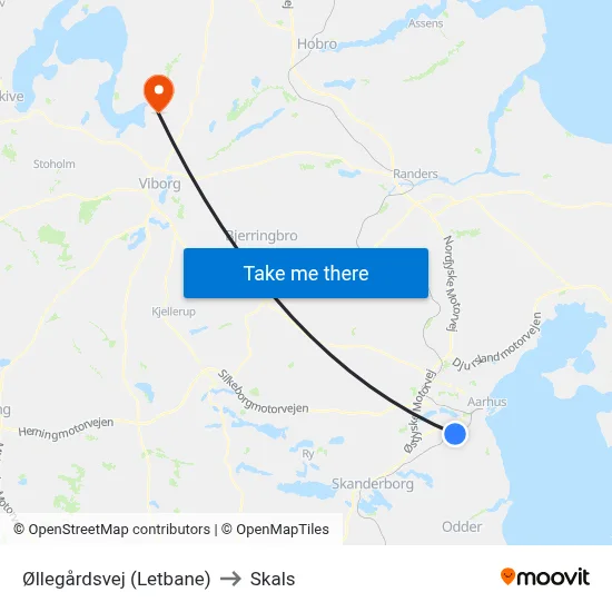 Øllegårdsvej (Letbane) to Skals map