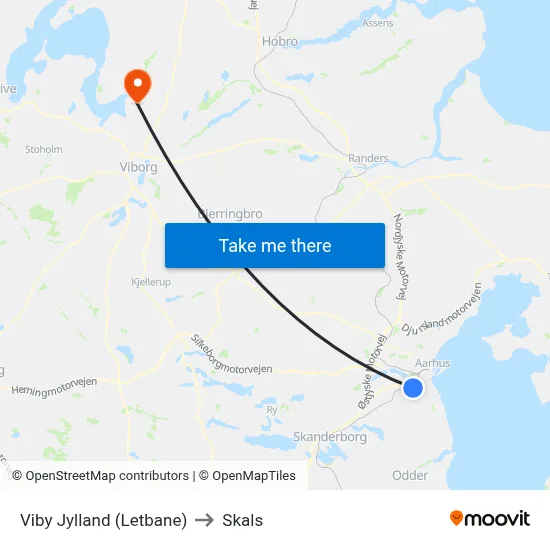 Viby Jylland (Letbane) to Skals map