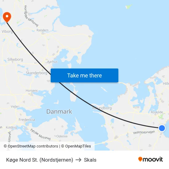 Køge Nord St. (Nordstjernen) to Skals map