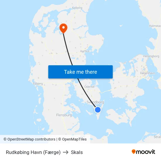 Rudkøbing Havn (Færge) to Skals map