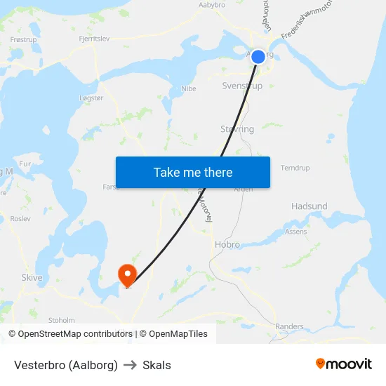 Vesterbro (Aalborg) to Skals map
