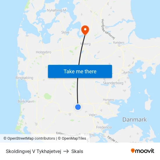 Skoldingvej V Tykhøjetvej to Skals map