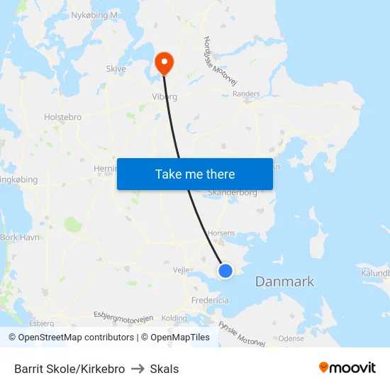 Barrit Skole/Kirkebro to Skals map