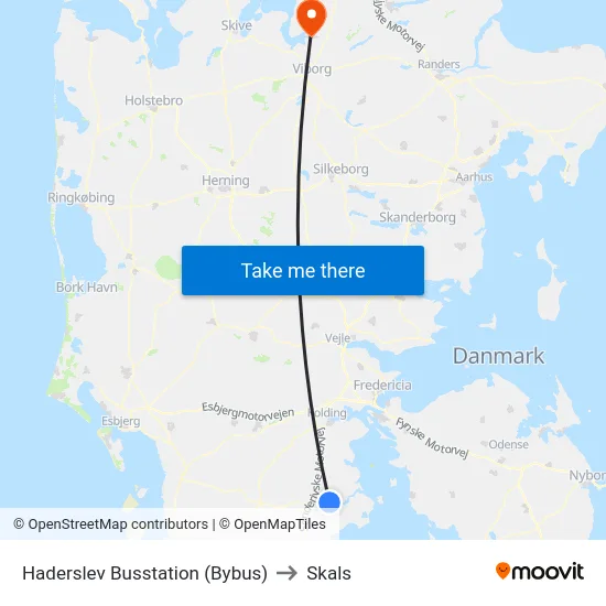 Haderslev Busstation (Bybus) to Skals map