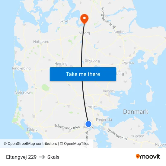 Eltangvej 229 to Skals map