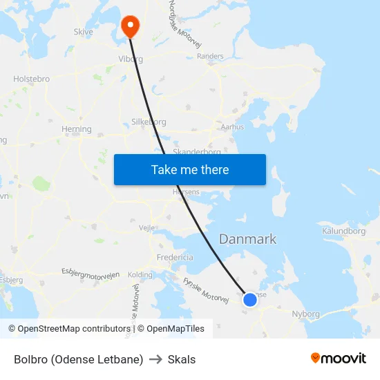 Bolbro (Odense Letbane) to Skals map
