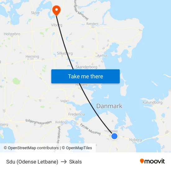 Sdu (Odense Letbane) to Skals map