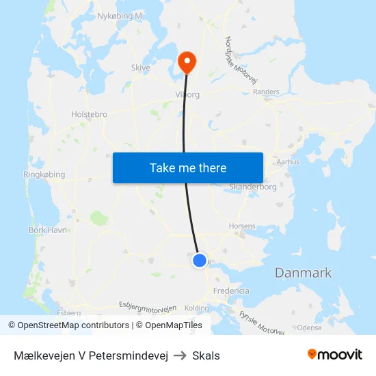 Mælkevejen V Petersmindevej to Skals map
