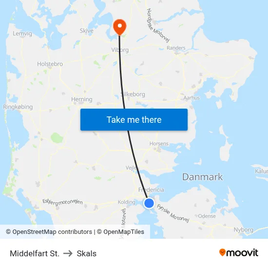 Middelfart St. to Skals map