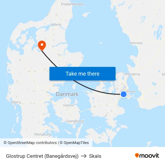 Glostrup Centret (Banegårdsvej) to Skals map