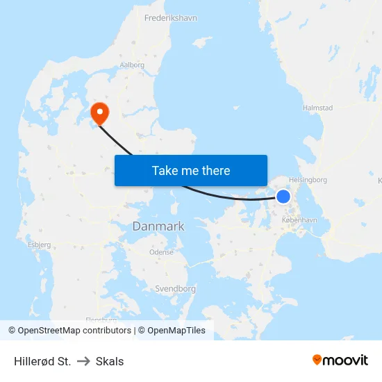 Hillerød St. to Skals map