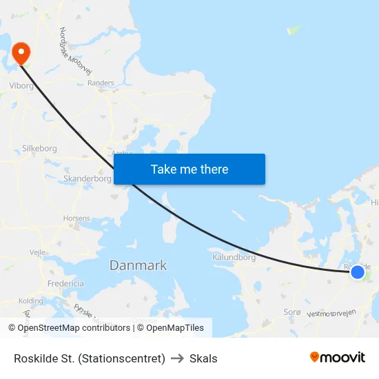Roskilde St. (Stationscentret) to Skals map