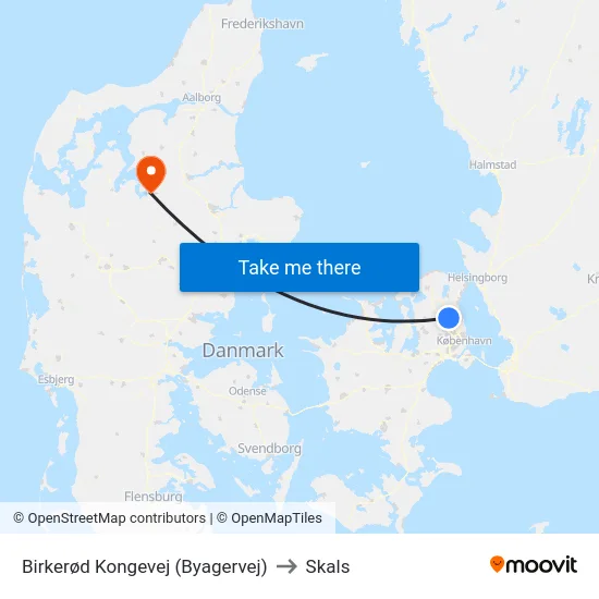 Birkerød Kongevej (Byagervej) to Skals map