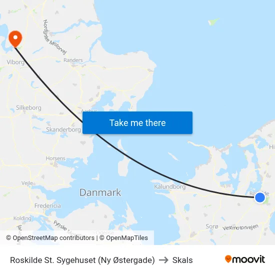 Roskilde St. Sygehuset (Ny Østergade) to Skals map
