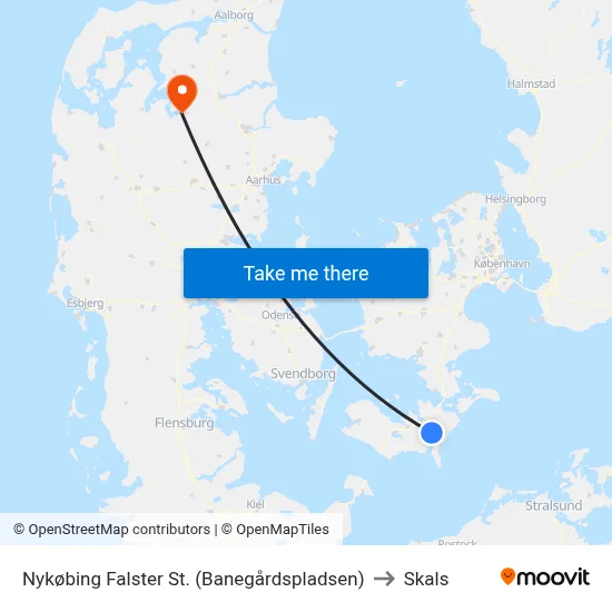 Nykøbing Falster St. (Banegårdspladsen) to Skals map