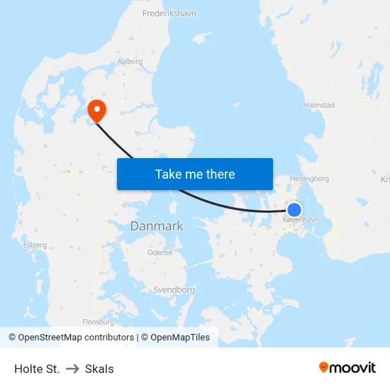 Holte St. to Skals map