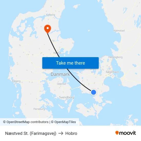 Næstved St. (Farimagsvej) to Hobro map