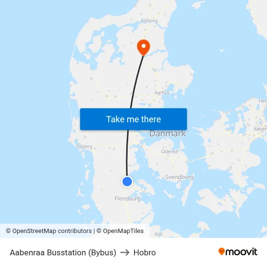 Aabenraa Busstation (Bybus) to Hobro map
