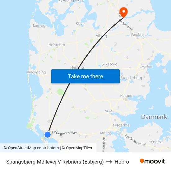 Spangsbjerg Møllevej V Rybners (Esbjerg) to Hobro map