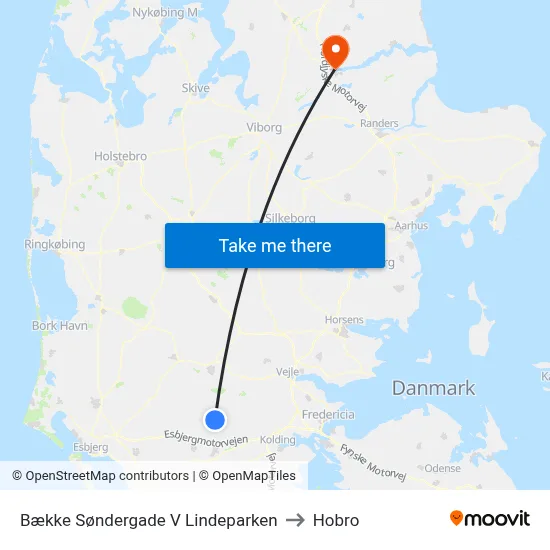 Bække Søndergade V Lindeparken to Hobro map