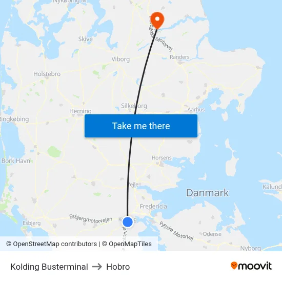 Kolding Busterminal to Hobro map