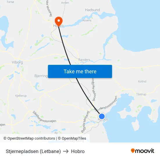 Stjernepladsen (Letbane) to Hobro map