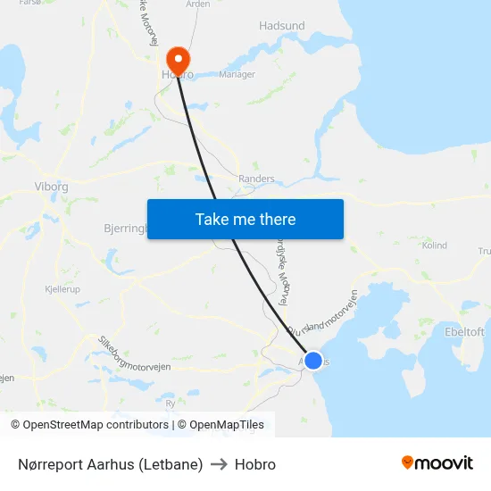 Nørreport Aarhus (Letbane) to Hobro map