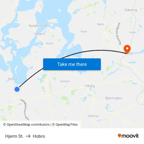 Hjerm St. to Hobro map