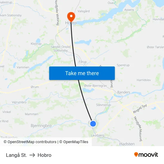 Langå St. to Hobro map