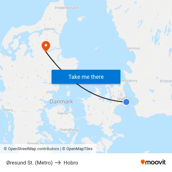 Øresund St. (Metro) to Hobro map