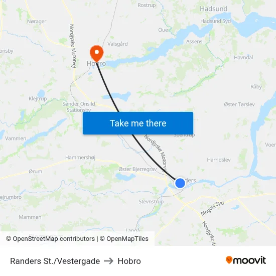 Randers St./Vestergade to Hobro map