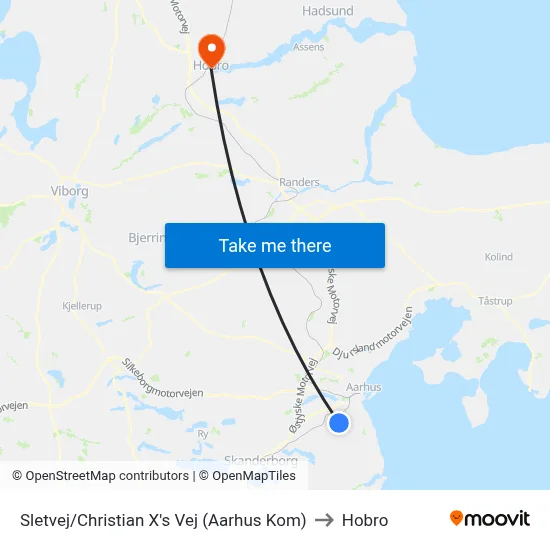 Sletvej/Christian X's Vej (Aarhus Kom) to Hobro map