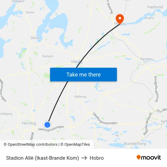 Stadion Allè (Ikast-Brande Kom) to Hobro map