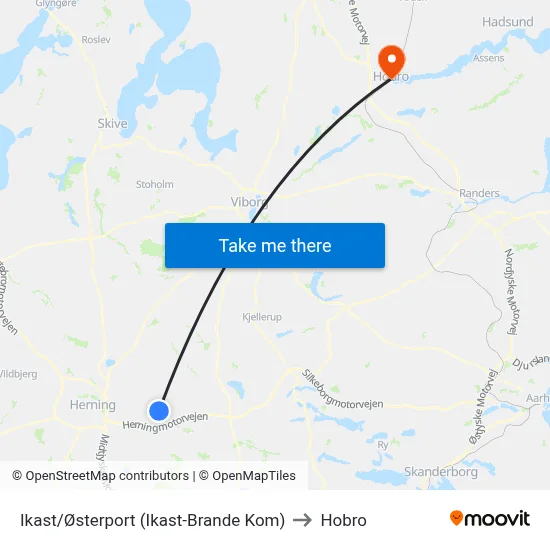 Ikast/Østerport (Ikast-Brande Kom) to Hobro map